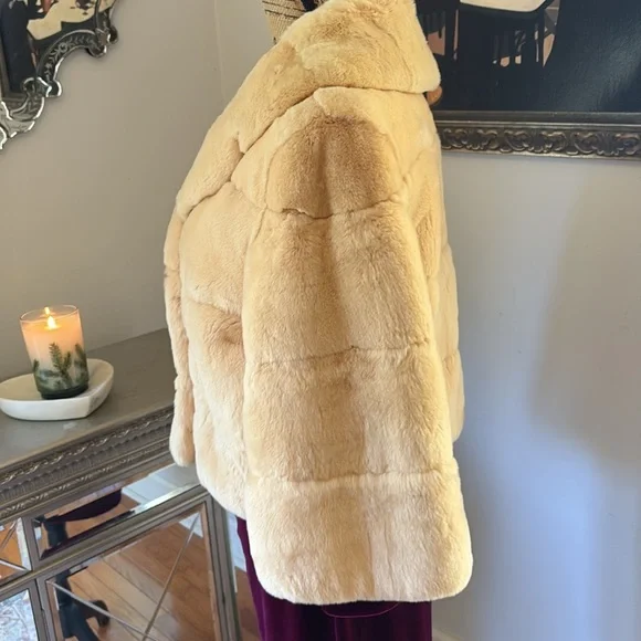 Genuine Rex Rabbit Fur Designer Trilogy cropped jacket coat S M ivory tan cream - Picture 4 of 11